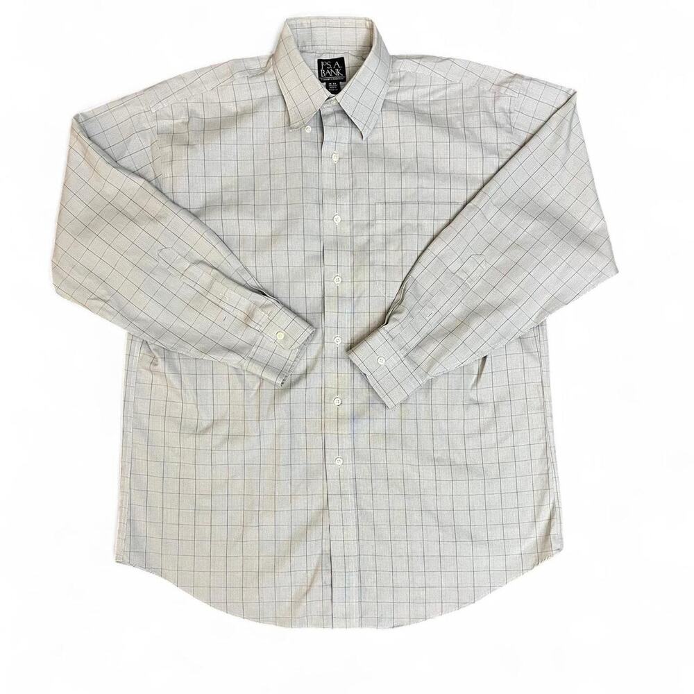 JOS. A. Bank Gray and White Plaid button-up Dress Shirt Sz Large